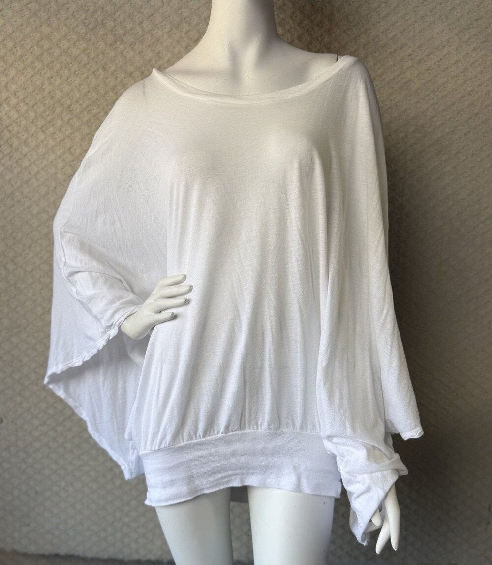 AND Mark Estel Womens Batwing Tunic Top White Scoop Neck Short Sleeve Size M